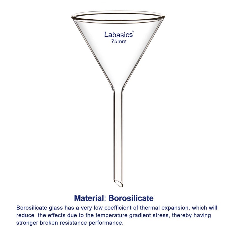 Labasics 2-Pack Glass Heavy Wall Funnel Borosilicate Glass Funnel, Short Stem 75 mm Diameter, 75 mm Stem Length - Image 4